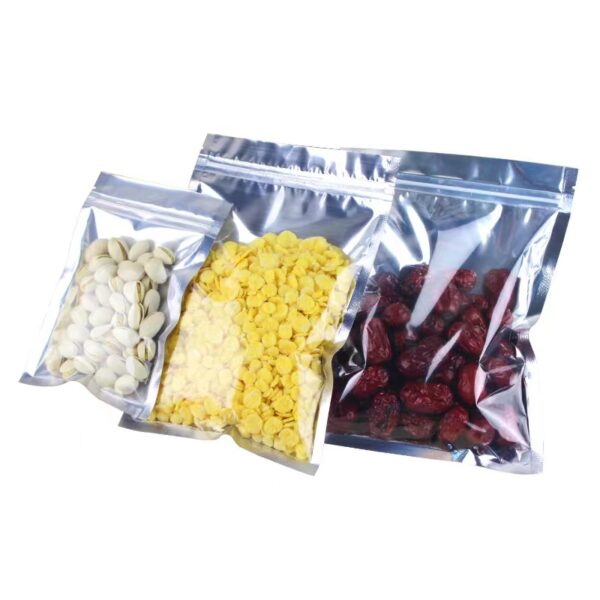 Flat ziplock foil pouch with clear front