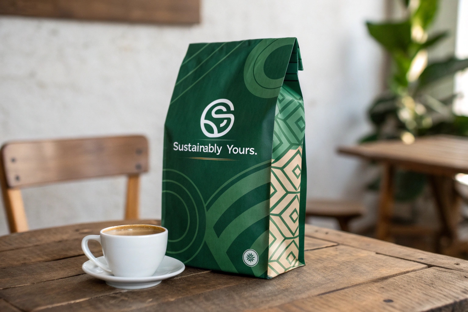 Green coffee bag with 