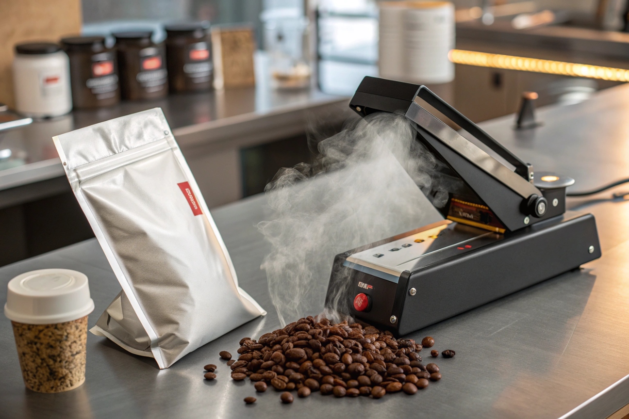 Aluminum coffee pouch sealed with heat to lock in aroma