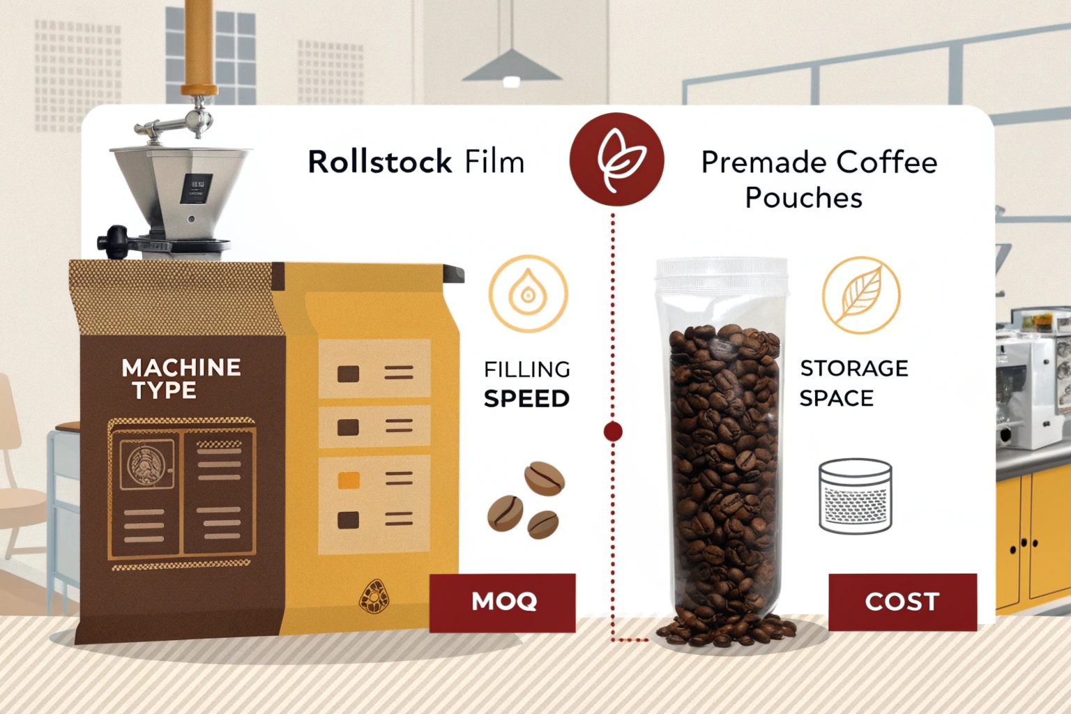 Rollstock film versus premade coffee pouches packaging comparison