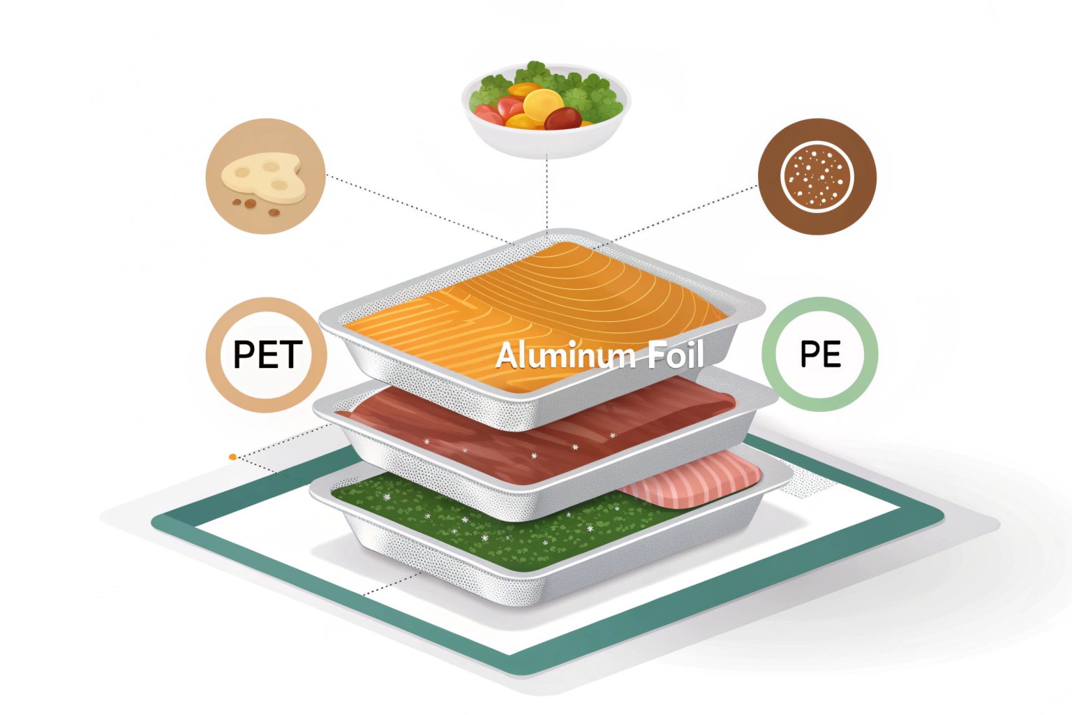Aluminum foil food trays with PET and PE laminated materials