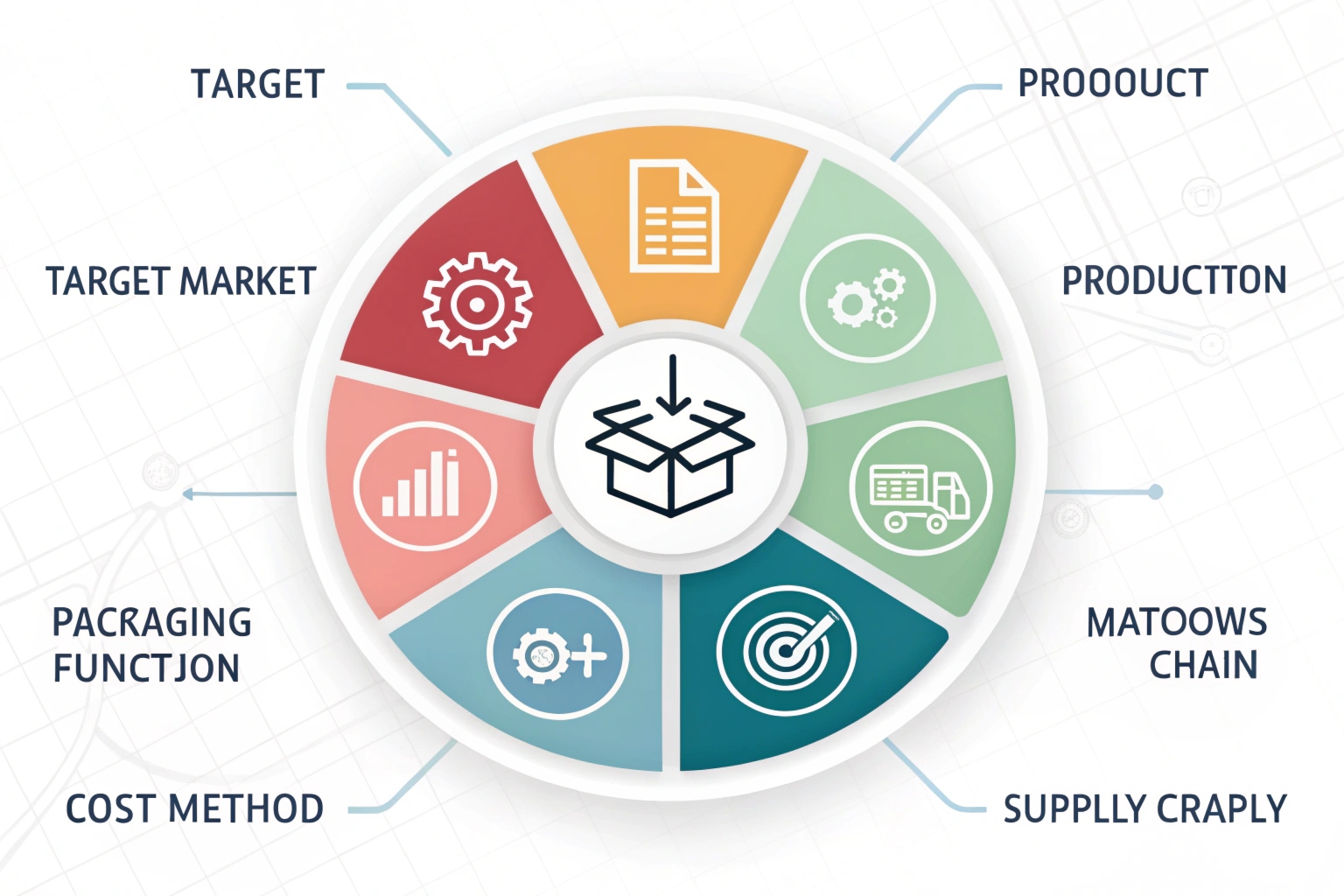 Packaging strategy diagram covering target market cost product and supply chain