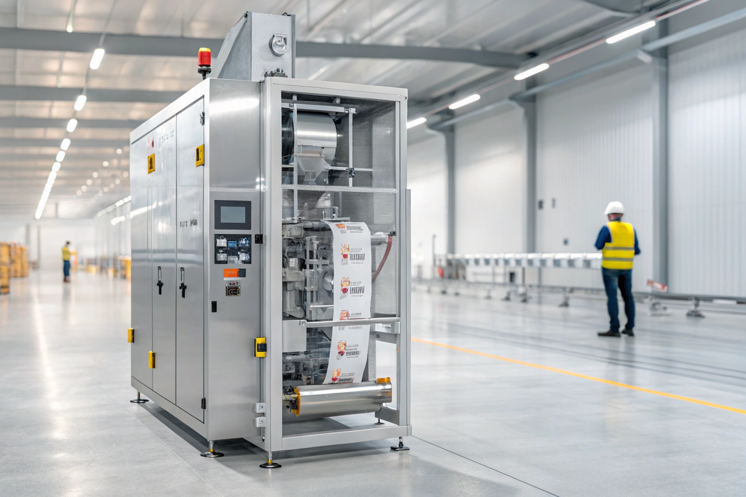 Automatic rollstock packaging machine producing custom printed film pouches