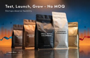 Stand up coffee bags promoting no MOQ packaging for startups