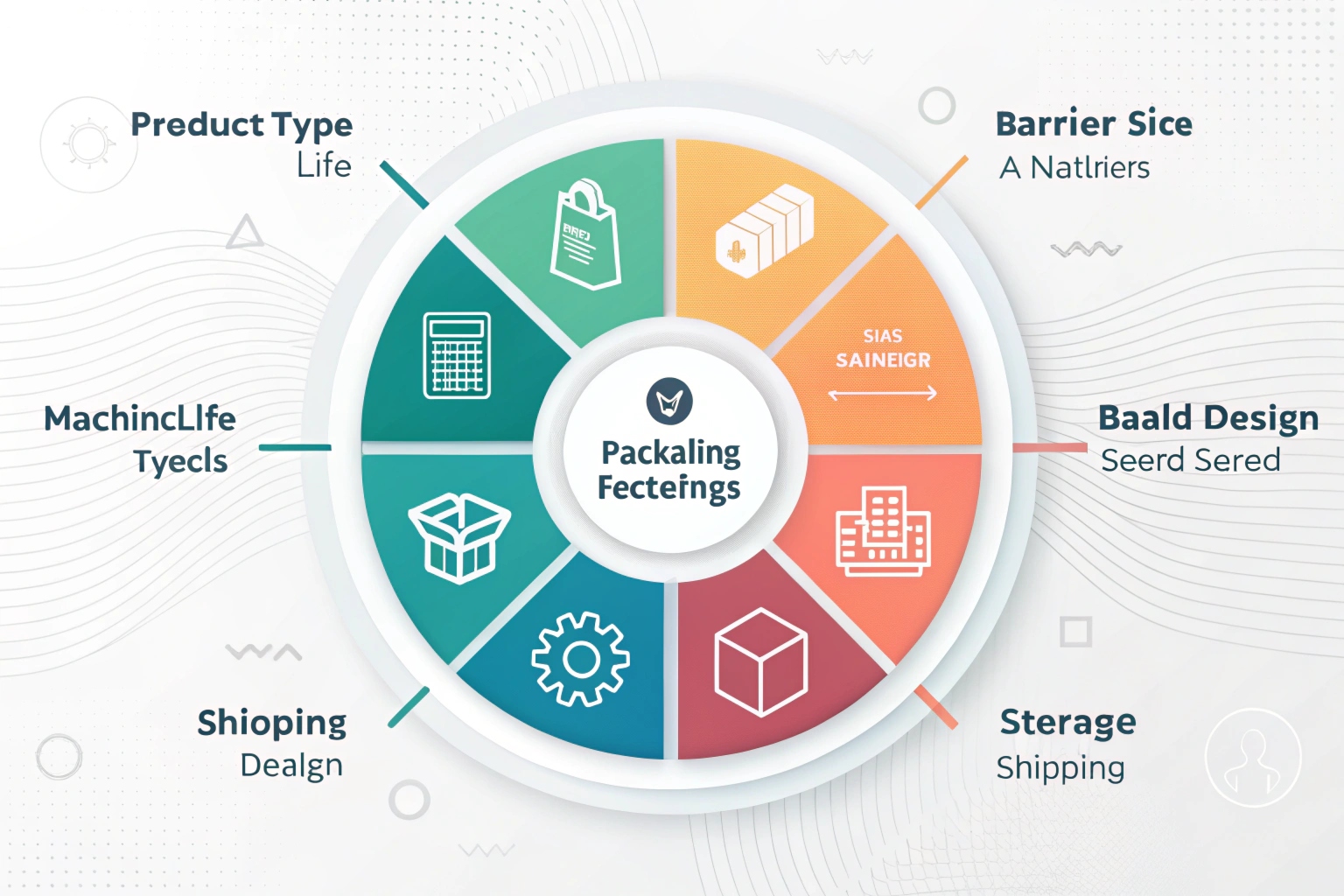 Packaging factors diagram showing materials design storage and shipping considerations