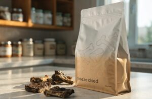 White custom dog food packaging pouch with freeze dried treats